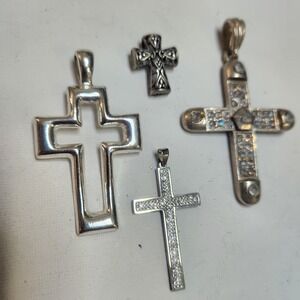 Cross Pendants Silver Tone Rhinestone Celtic Open Frame Religious lot